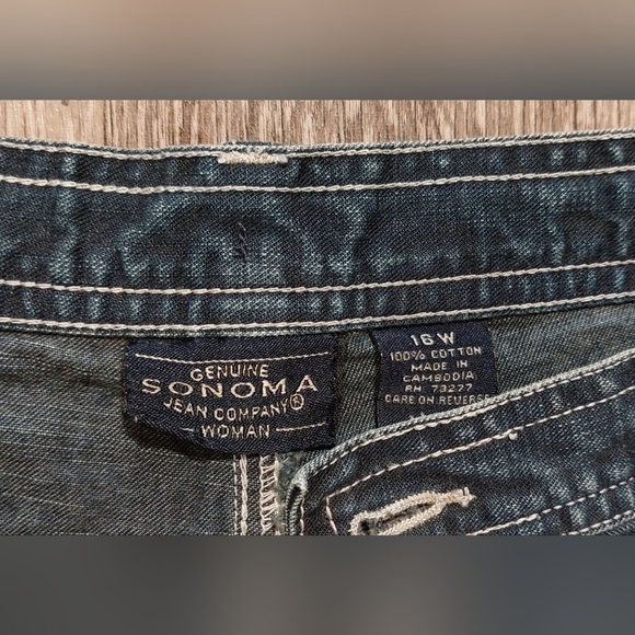 Sonoma Dark Wash Cargo Denim Jean Shorts Size 16 Adjustable Waist 100% Cotton - Picture 5 of 8